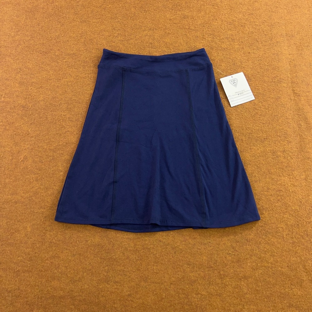 Baby O Girls Small 6/7 Navy Stretch Cotton Knit Below The Knee A-Line Skirt NWT